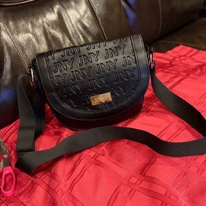 Jones New York Black Embossed JNY Crossbody Bag with Gold Plaque